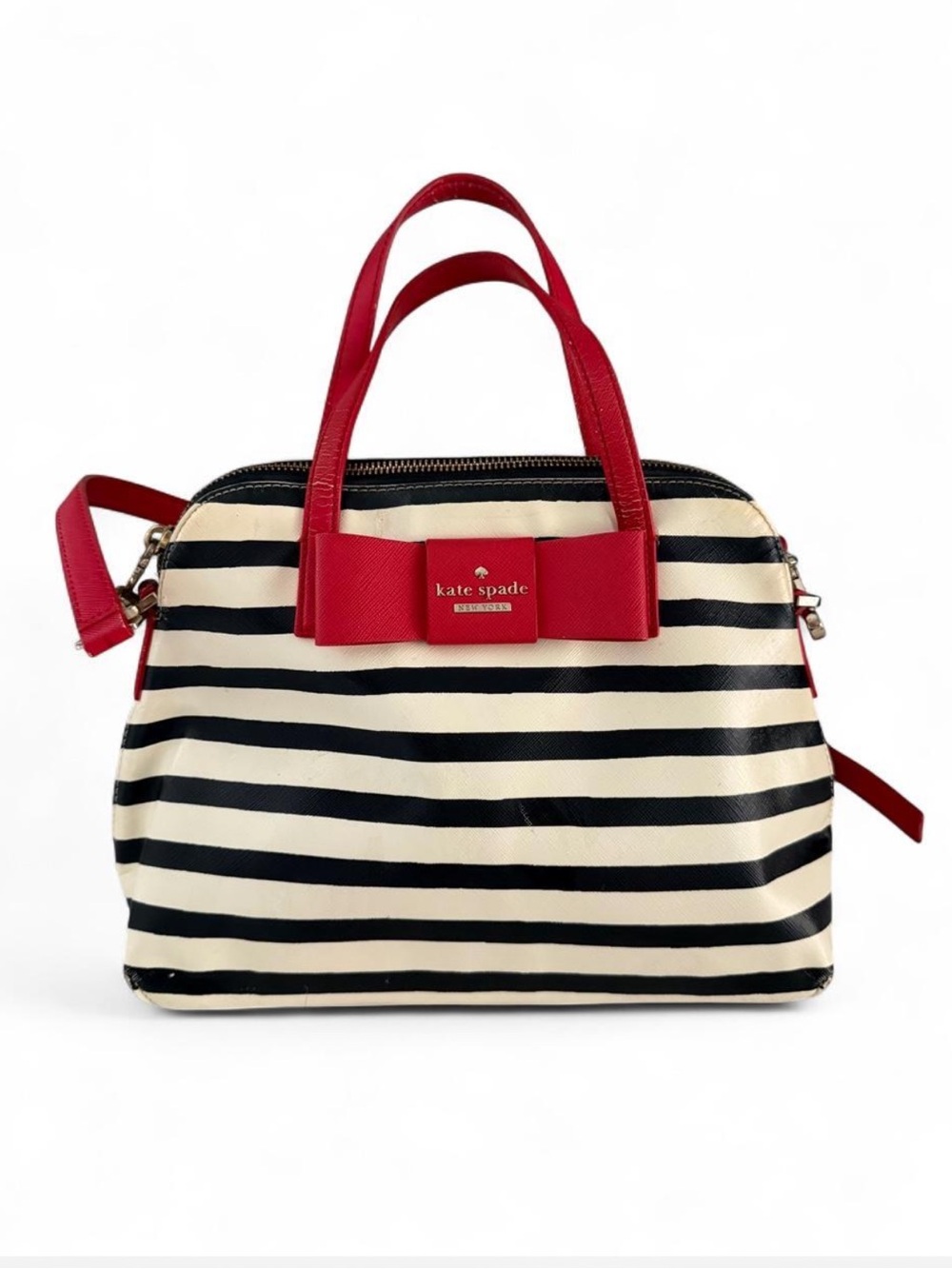 KATE SPADE NEW YORK JULIA STREET STRIPE BLACK RED WHITE SATCHEL